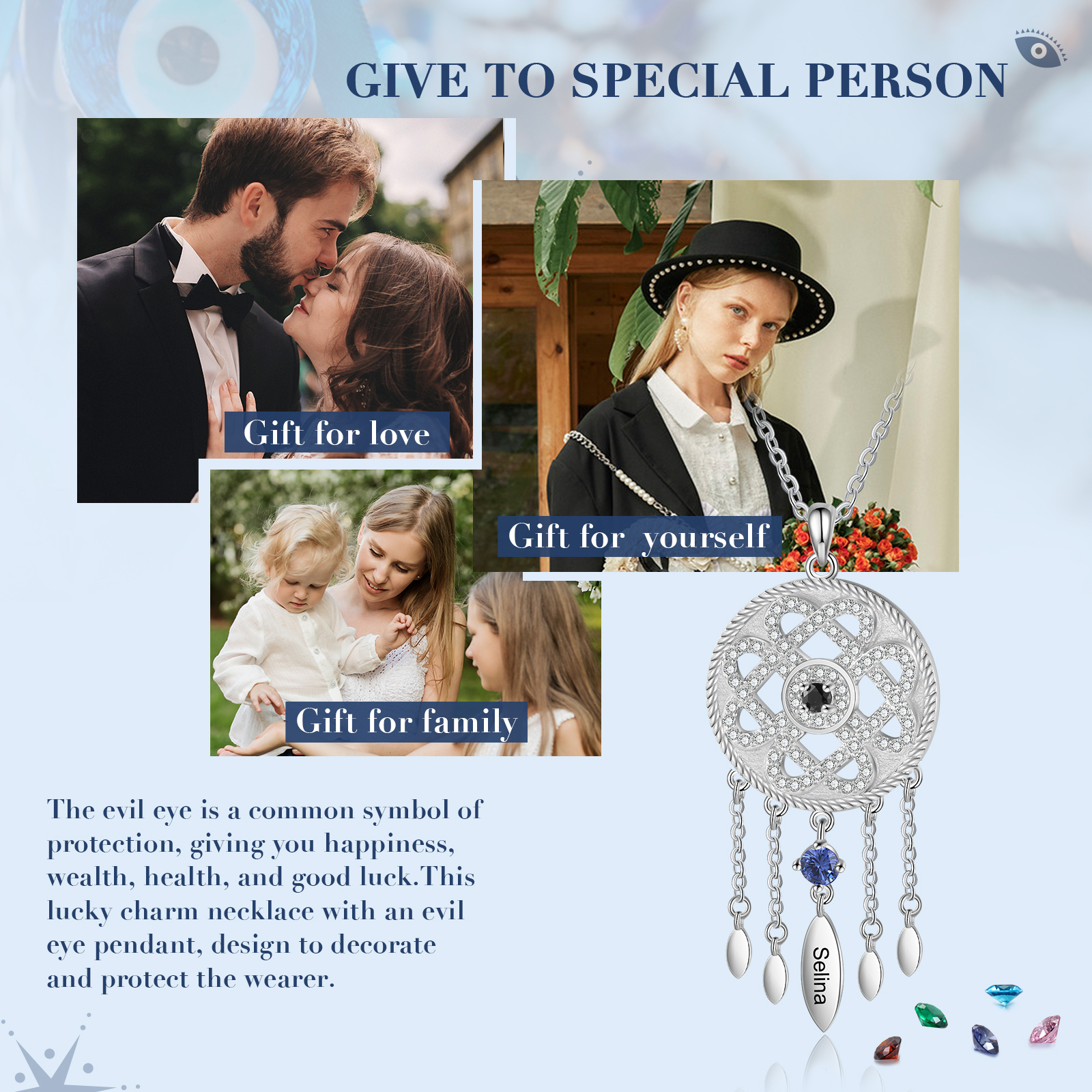 Dreamcatcher Personalised Necklace with Custom Name & Birthstone Necklace Gift for Her | Jessemade