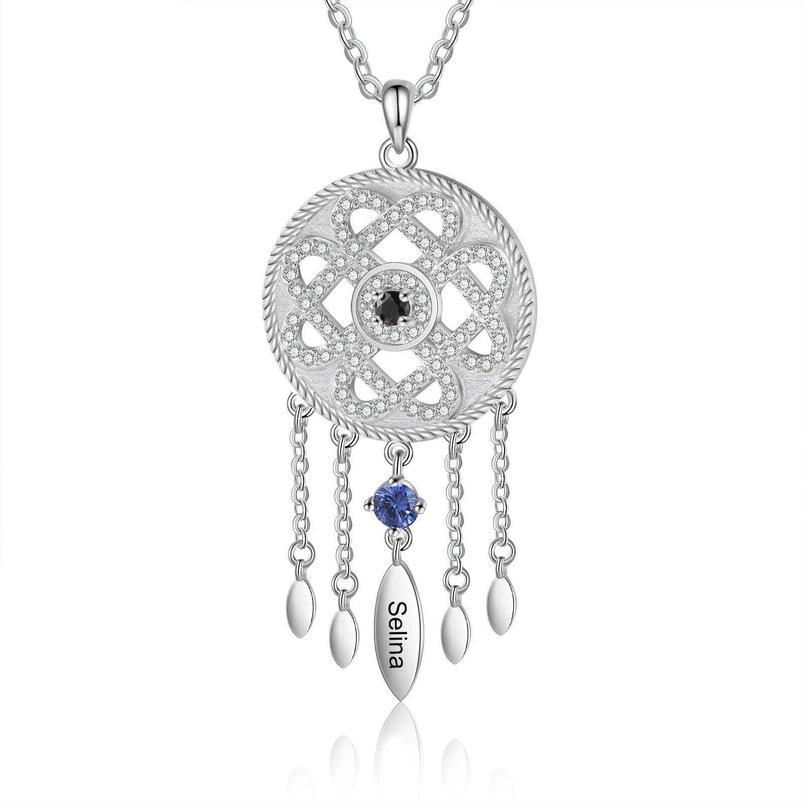 Dreamcatcher Personalised Necklace with Custom Name & Birthstone Neckl