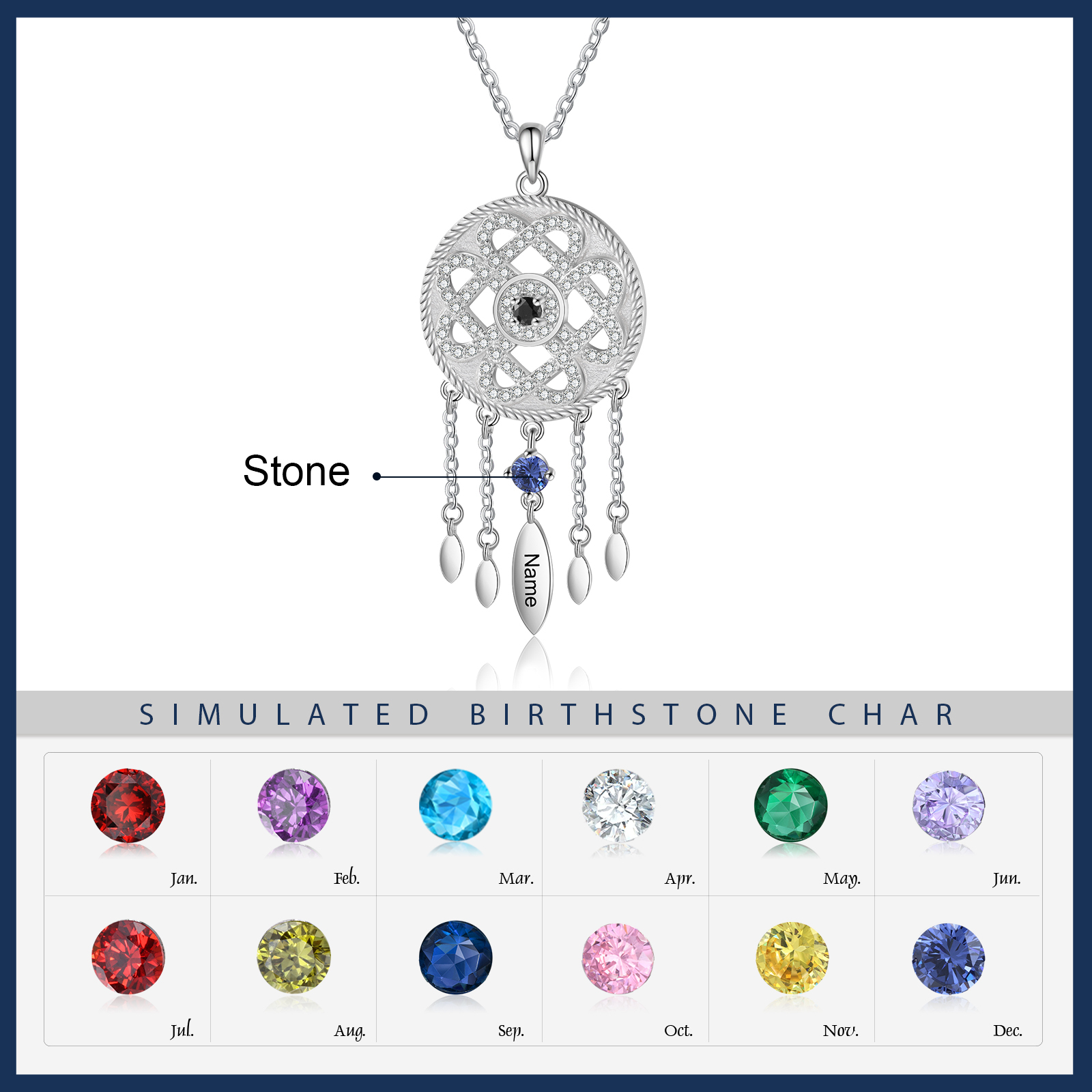 Dreamcatcher Personalised Necklace with Custom Name & Birthstone Necklace Gift for Her | Jessemade
