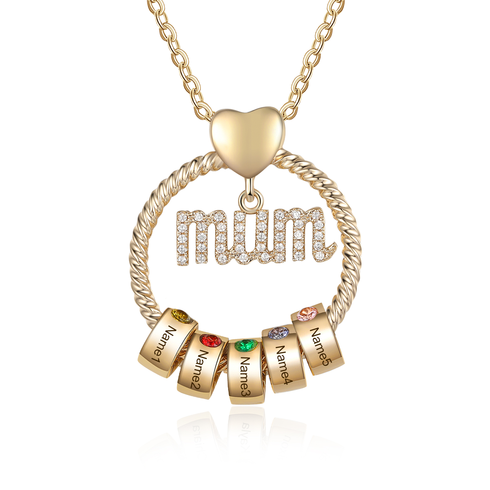 Personalised Mum Circle Necklace With 1-6 Names&Birthstones Pendant Gift For Mum | Jessemade