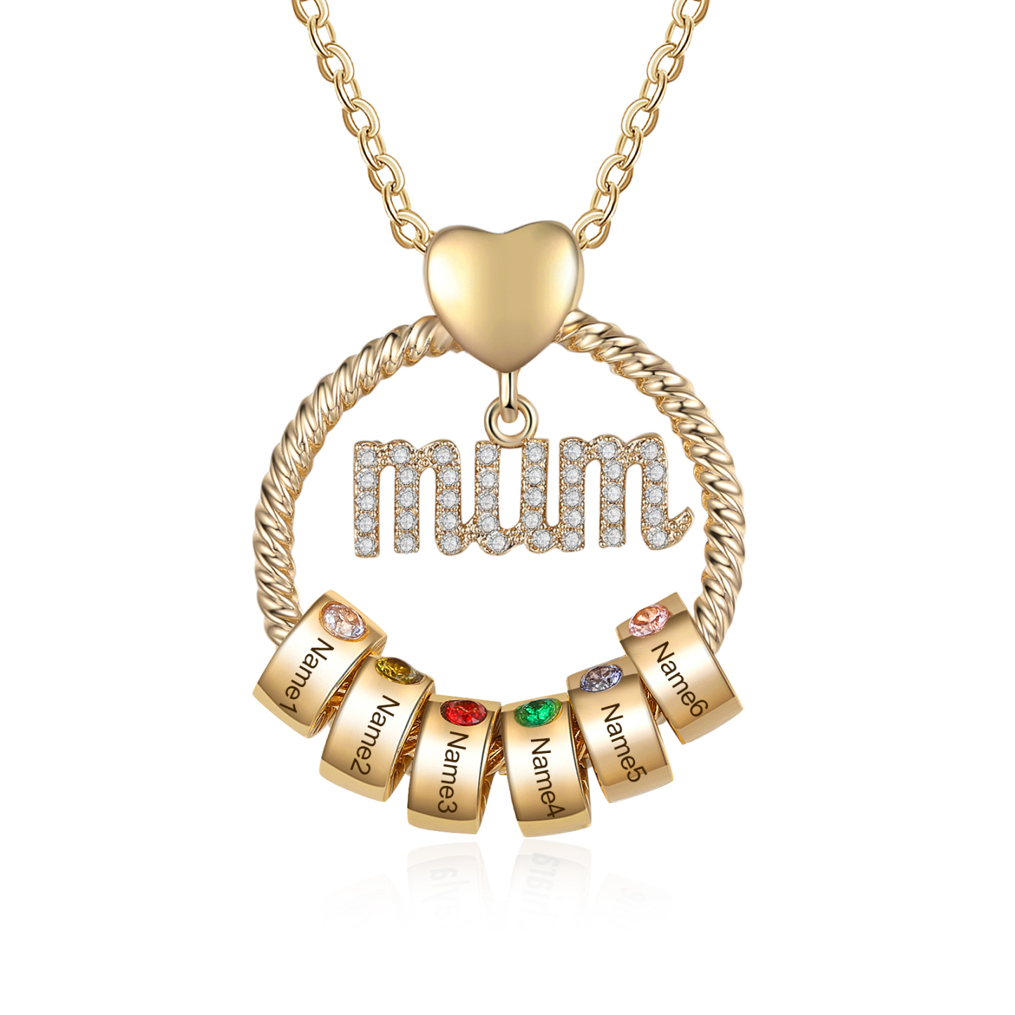 Personalised Mum Circle Necklace With 1-6 Names&Birthstones Pendant Gift For Mum | Jessemade
