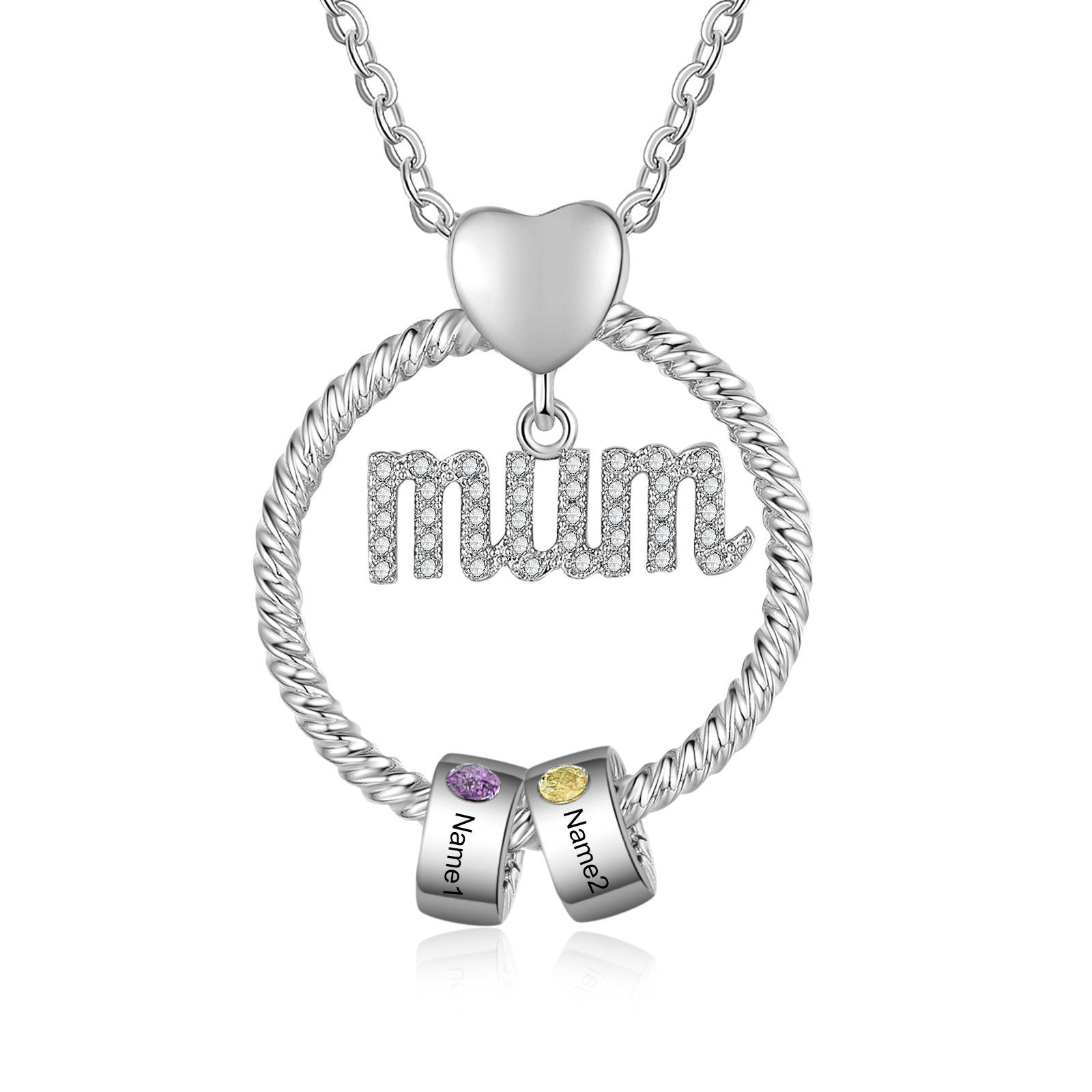 Personalised Mum Circle Necklace With 1-6 Names&Birthstones Pendant Gift For Mum | Jessemade