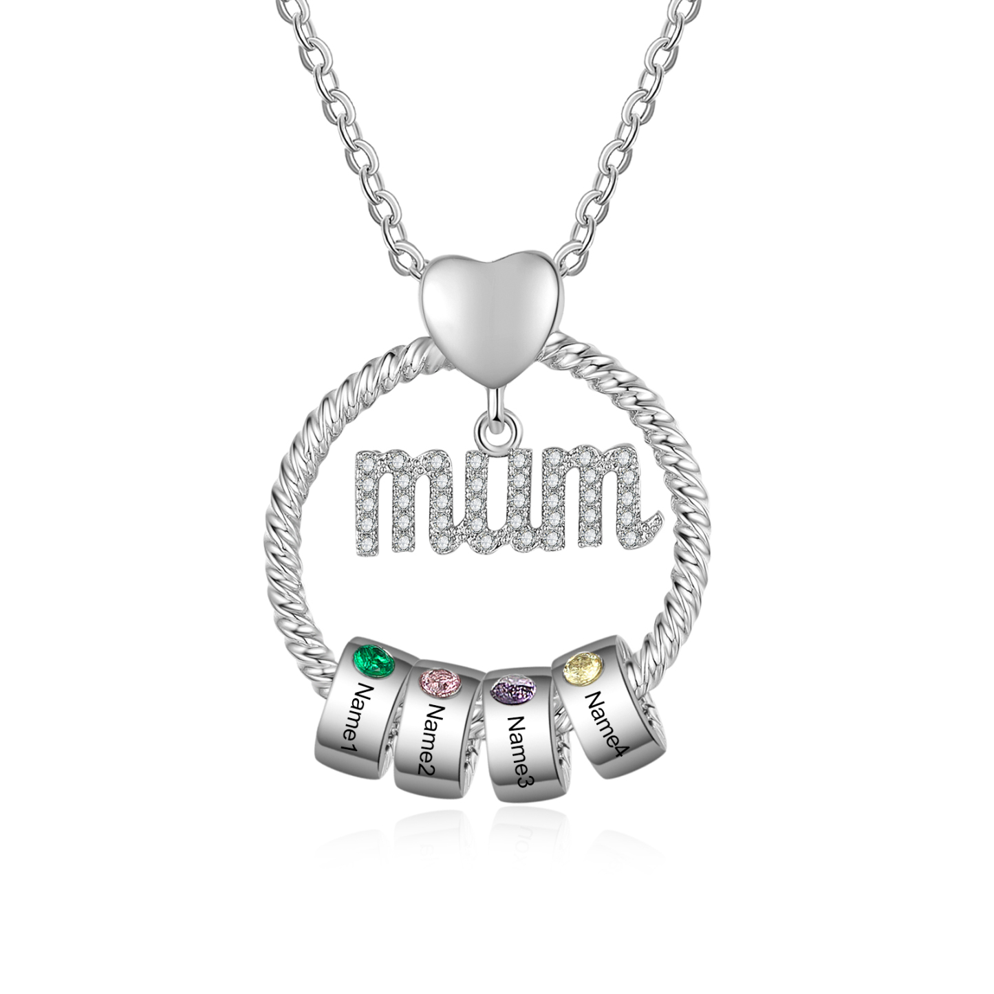 Personalised Mum Circle Necklace With 1-6 Names&Birthstones Pendant Gift For Mum | Jessemade