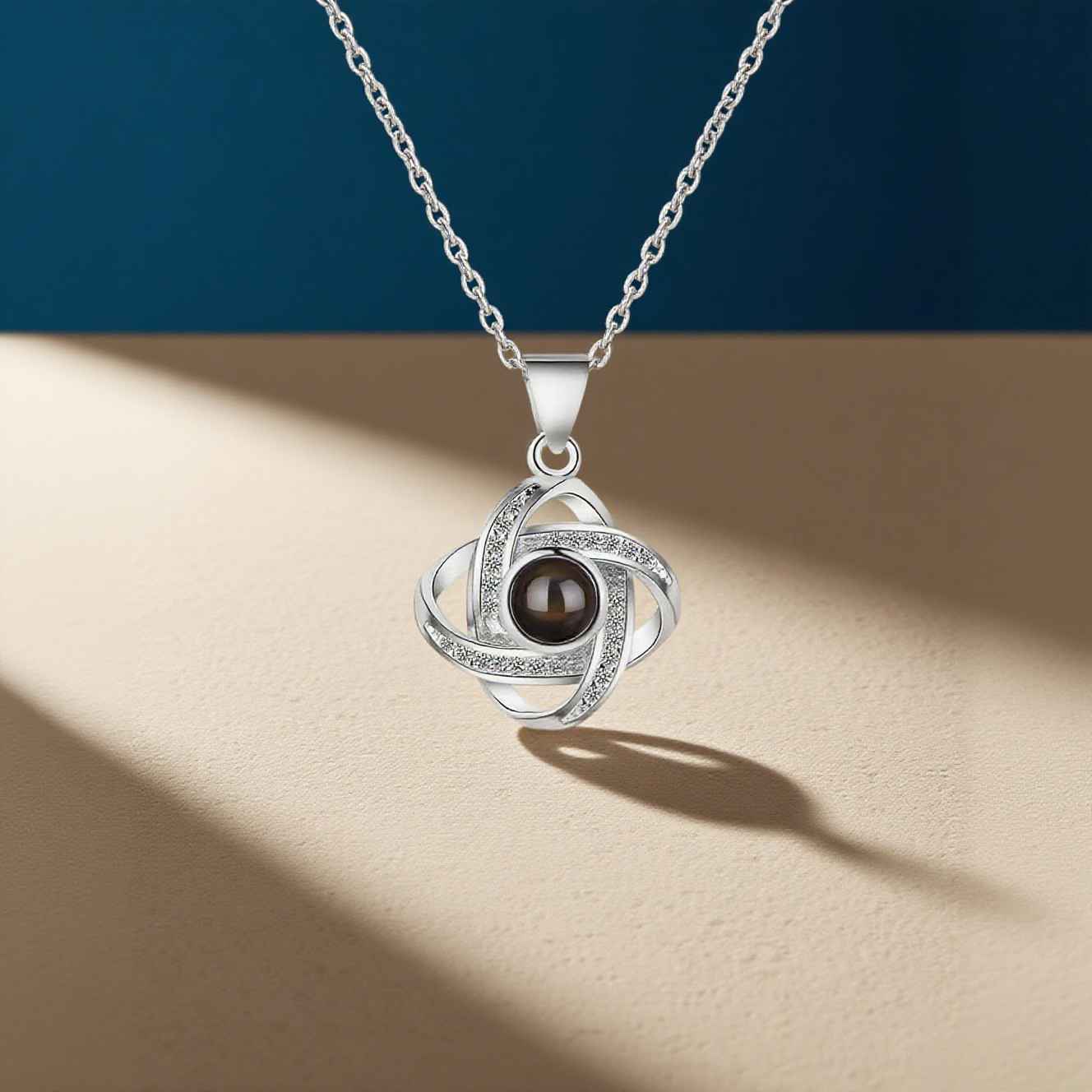 Personalised Photo Projection Necklace Love Knot Pendant Necklace Gifts for Her