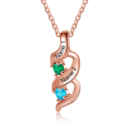 2 Names-Personalized Birthstones Necklace Set With Rose Gift Box-Custom Cascading Pendant Necklace Engraving 2 Names Gifts for Her