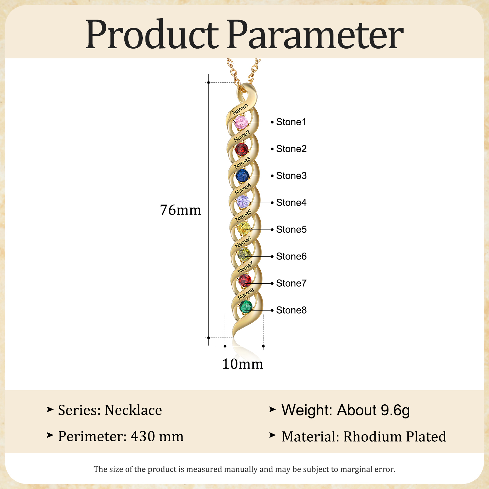 8 Names-Personalized Birthstones Necklace Set With Rose Gift Box-Custom Cascading Pendant Necklace Engraving 8 Names Gifts for Her