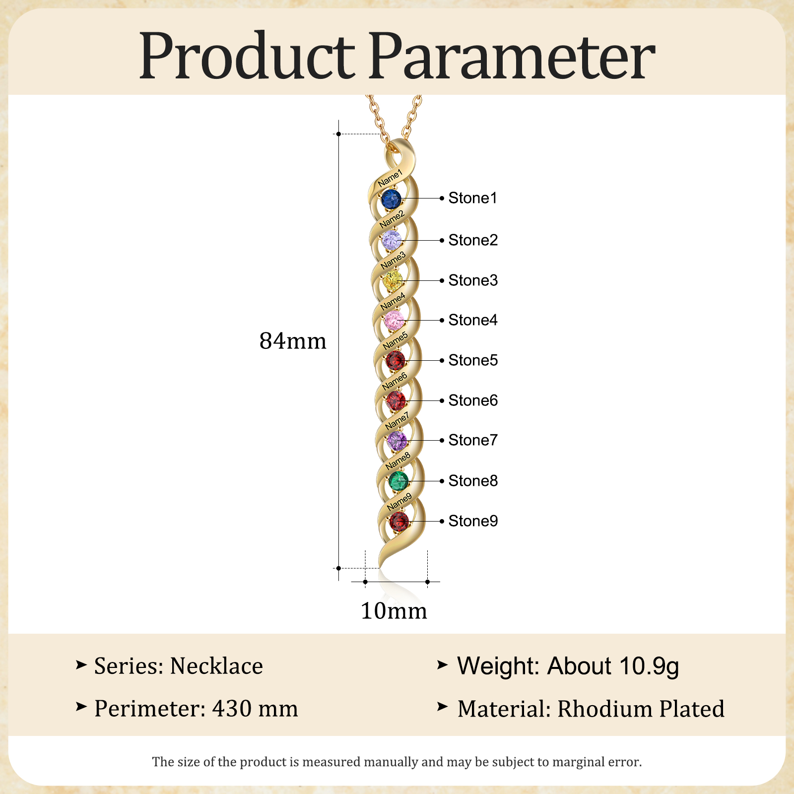 9 Names-Personalized Birthstones Necklace Set With Rose Gift Box-Custom Cascading Pendant Necklace Engraving 9 Names Gifts for Her