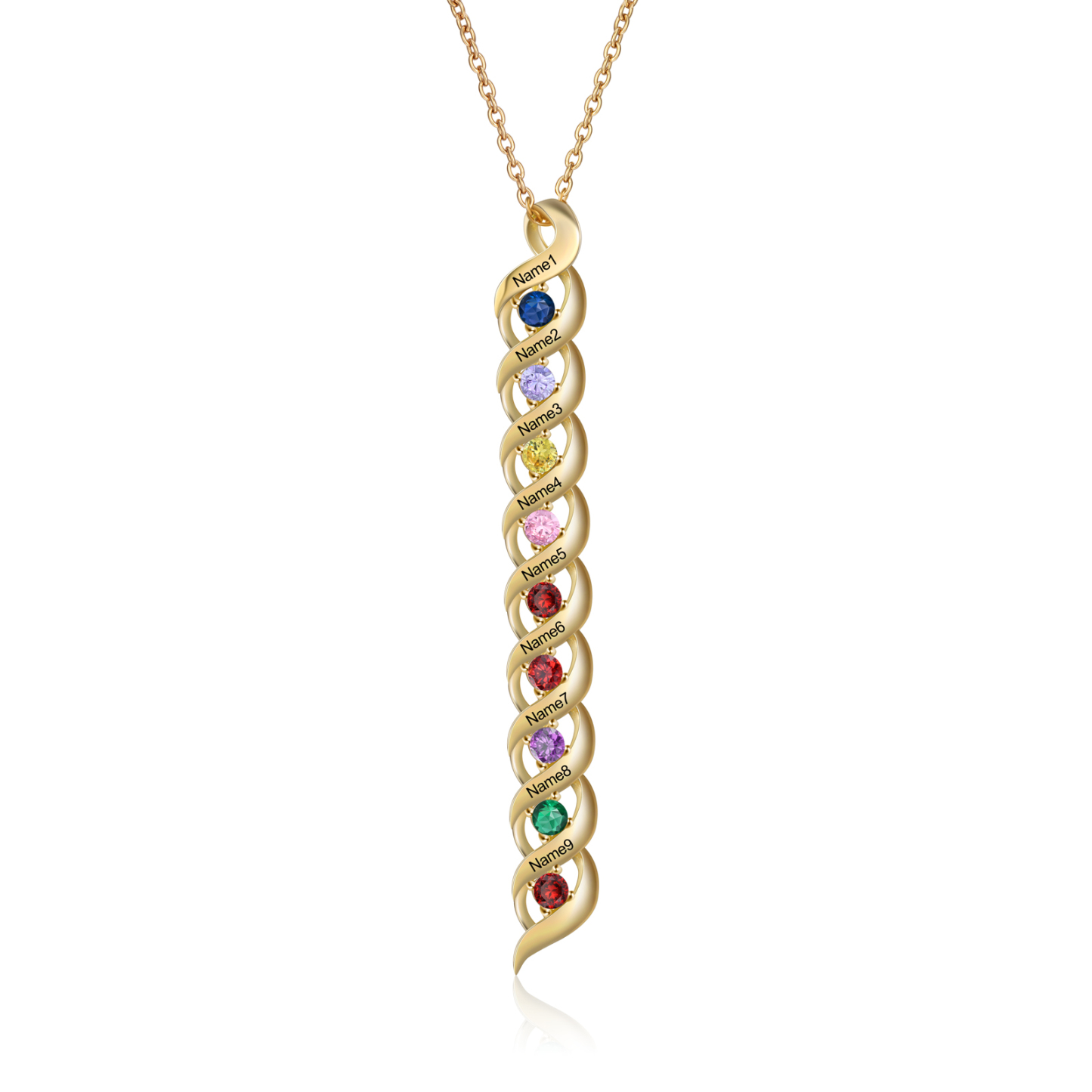 Customized Necklace Cascading Pendant with 1-10 Birthstones Engraving Names Gifts for Her | Jessemade