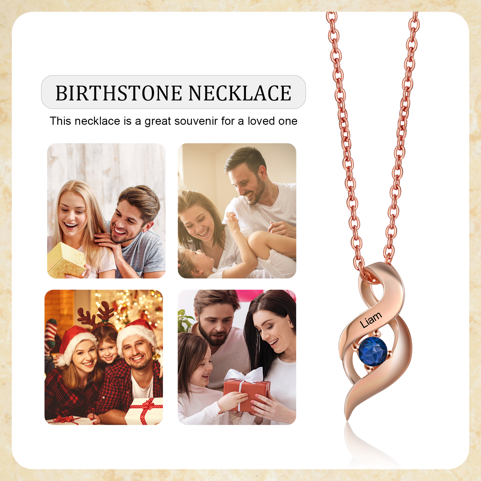 1 Name-Personalized Birthstones Necklace Set With Rose Gift Box-Custom Cascading Pendant Necklace Engraving 1 Name Gifts for Her