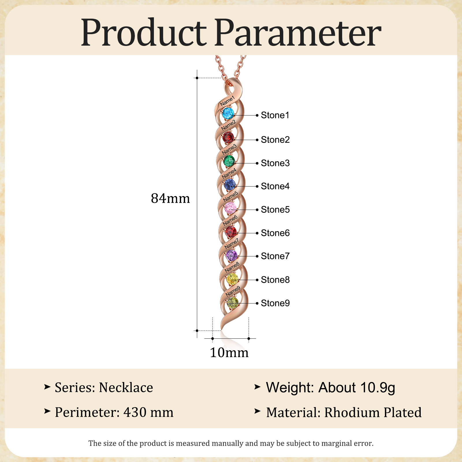 9 Names-Personalized Birthstones Necklace Set With Rose Gift Box-Custom Cascading Pendant Necklace Engraving 9 Names Gifts for Her