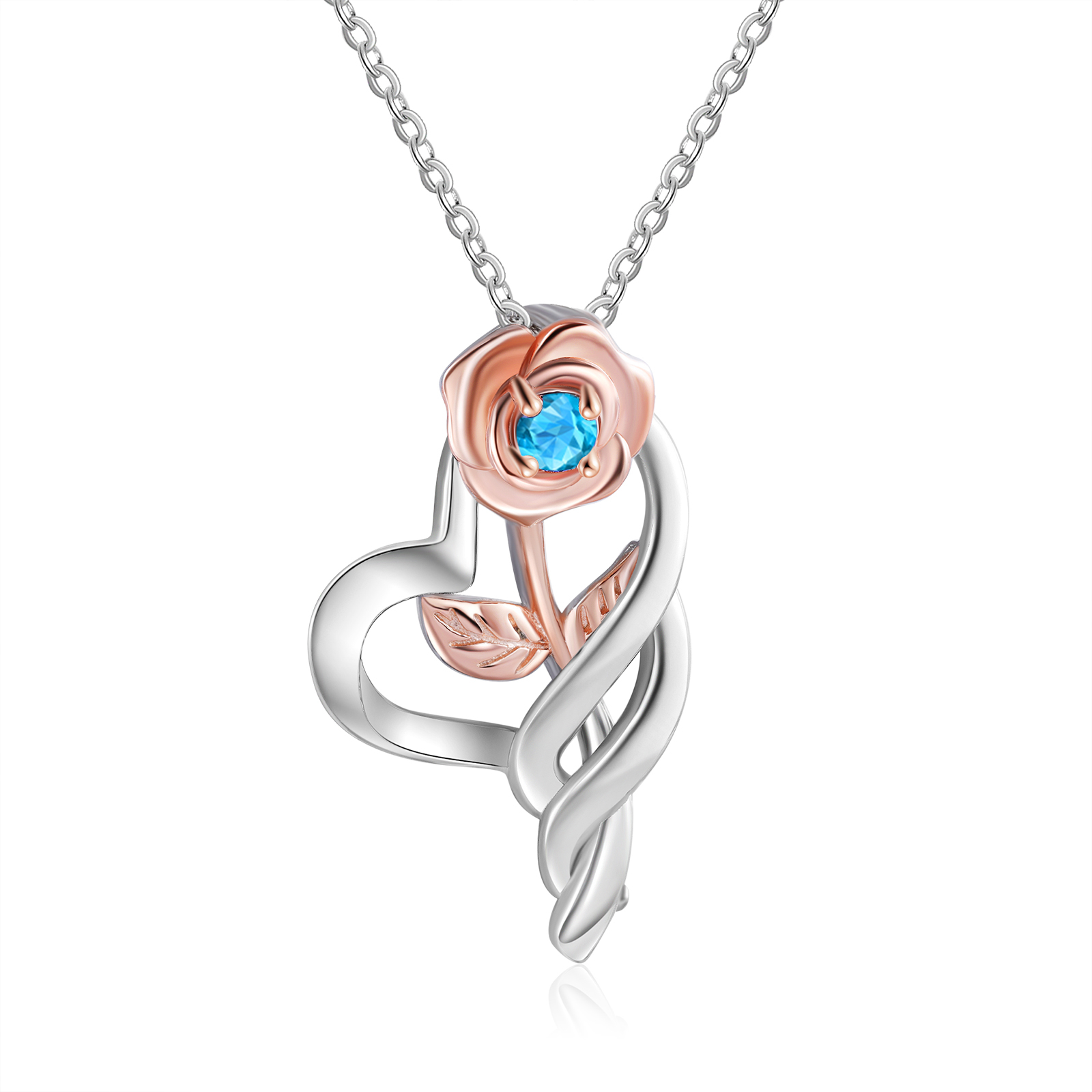 Personalised Rose Heart Necklace with Custom 3 Names & Birthstone Christmas Gift for Her | Jessemade