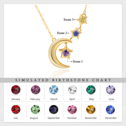 3 Birthstones - Personalised Birthstone Crescent Star Necklace, Gift for Her