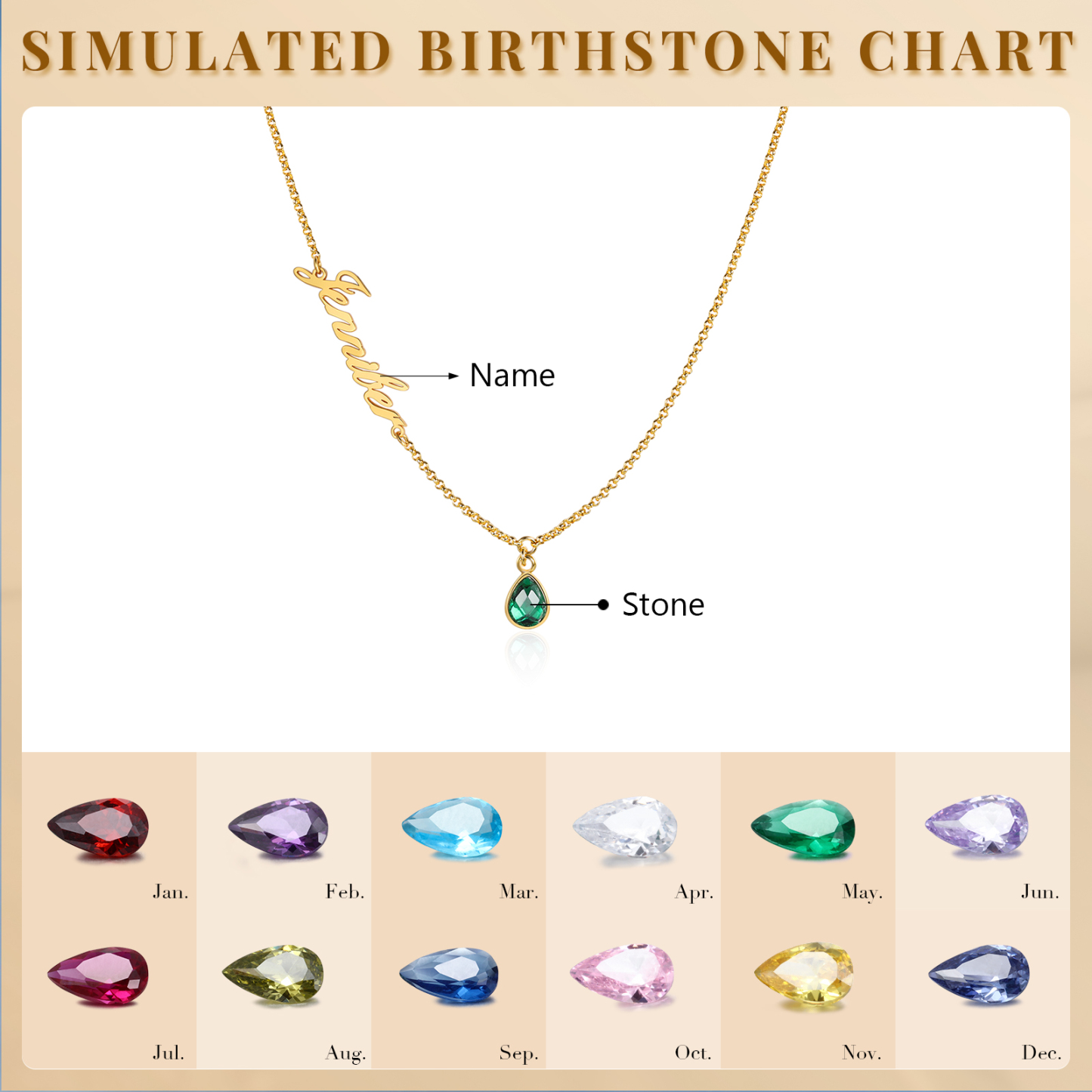 Personalised Necklace with Custom Name and Birthstone Birthday Gift for Her | Jessemade