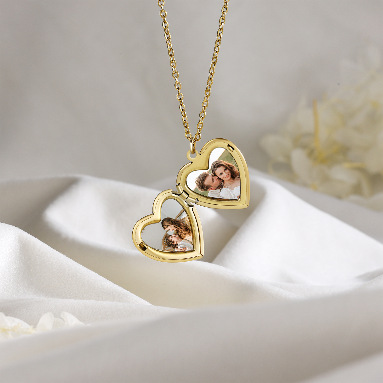 Personalized 2 Photo & Year & Name Necklace Love Necklace For Couples