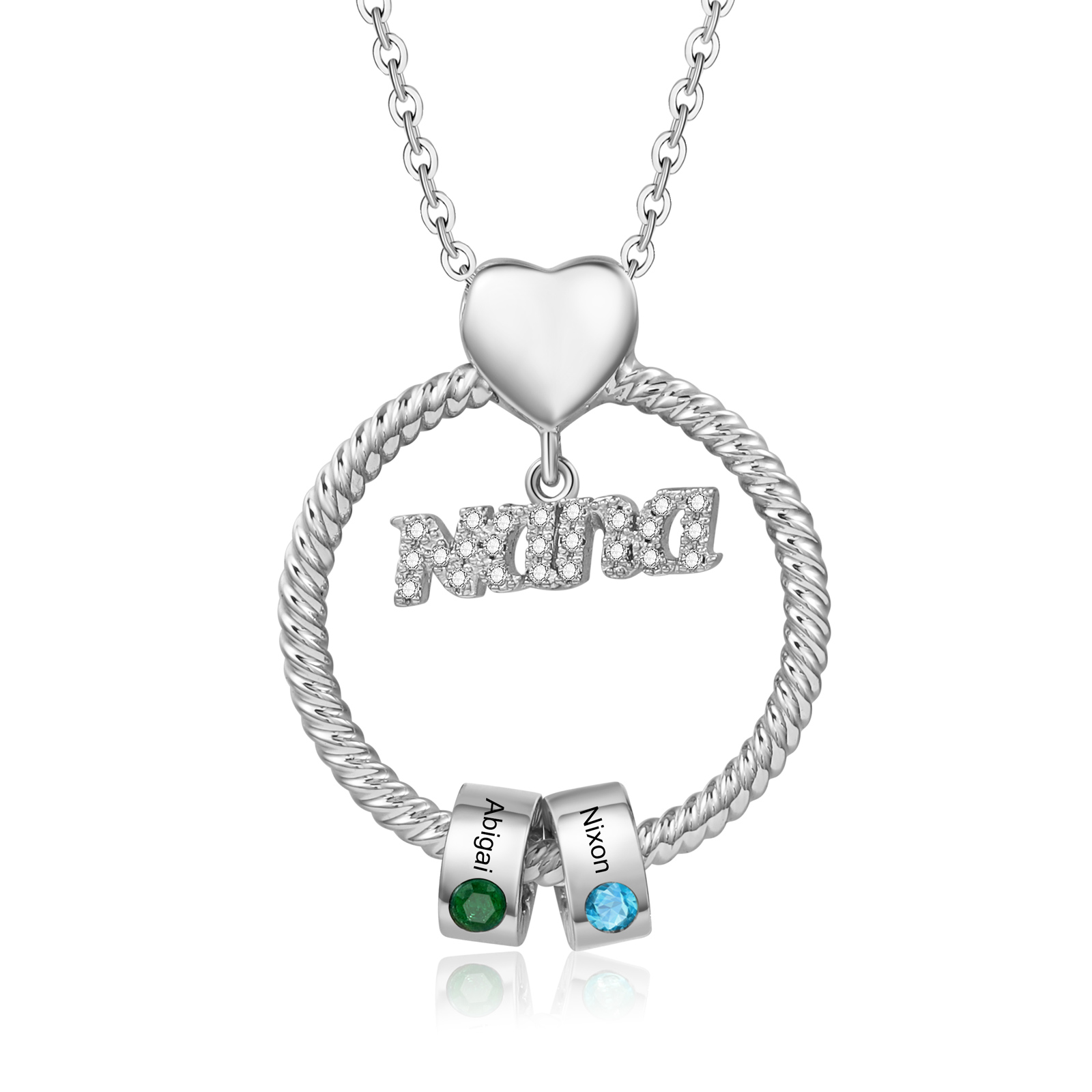 1 Name-Personalised Nana Circle Necklace Set With Rose Flower Gift Box-Custom Women Necklace With 1 Birthstone Pendant Engraved Names Gift For Nana