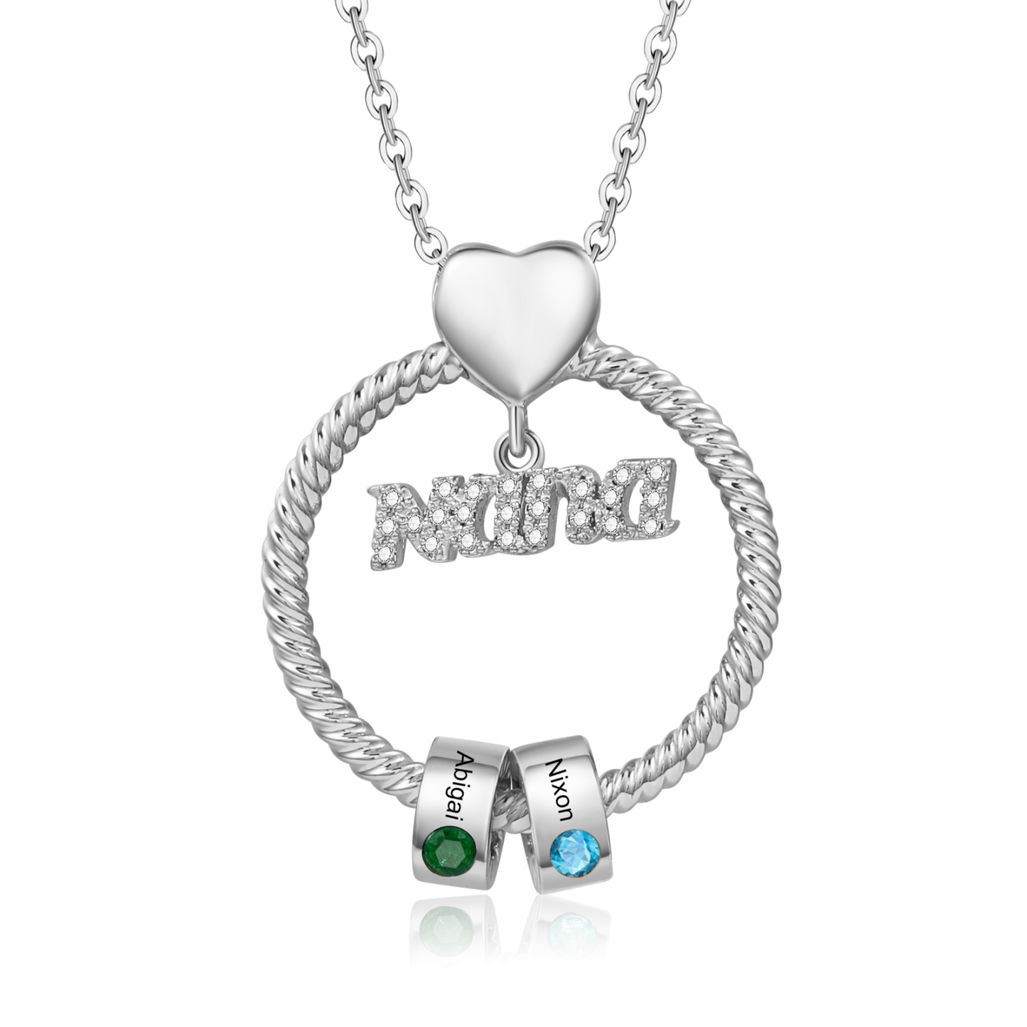 1 Name-Personalised Nana Circle Necklace Set With Rose Flower Gift Box-Custom Women Necklace With 1 Birthstone Pendant Engraved Names Gift For Nana