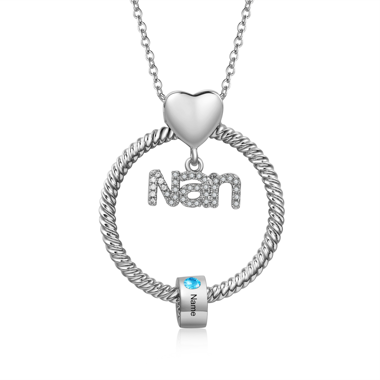 Personalised 1-8 Names Nan Circle Necklace With Birthstones Pendant Engraved Names Gift For Nan | Jessemade