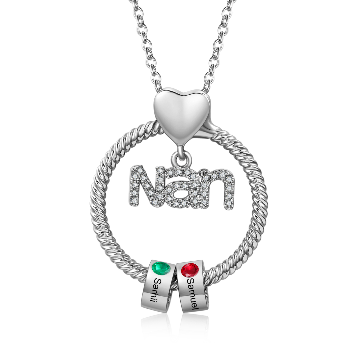 2 Names-Personalised Nanny Circle Necklace With 2 Birthstones Pendant Engraved Names Gift For Nanny
