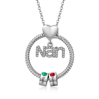 2 Names-Personalised Nanny Circle Necklace With 2 Birthstones Pendant Engraved Names Gift For Nanny