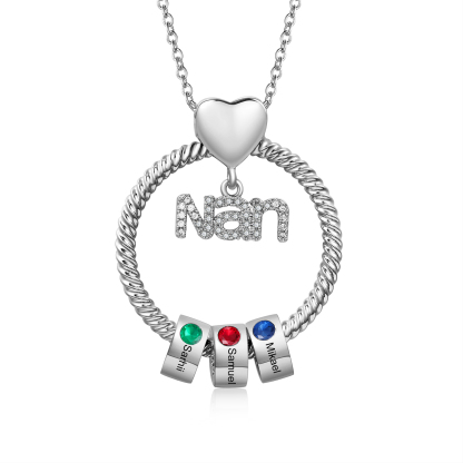 3 Names-Personalised Nanny Circle Necklace With 3 Birthstones Pendant Engraved Names Gift For Nanny