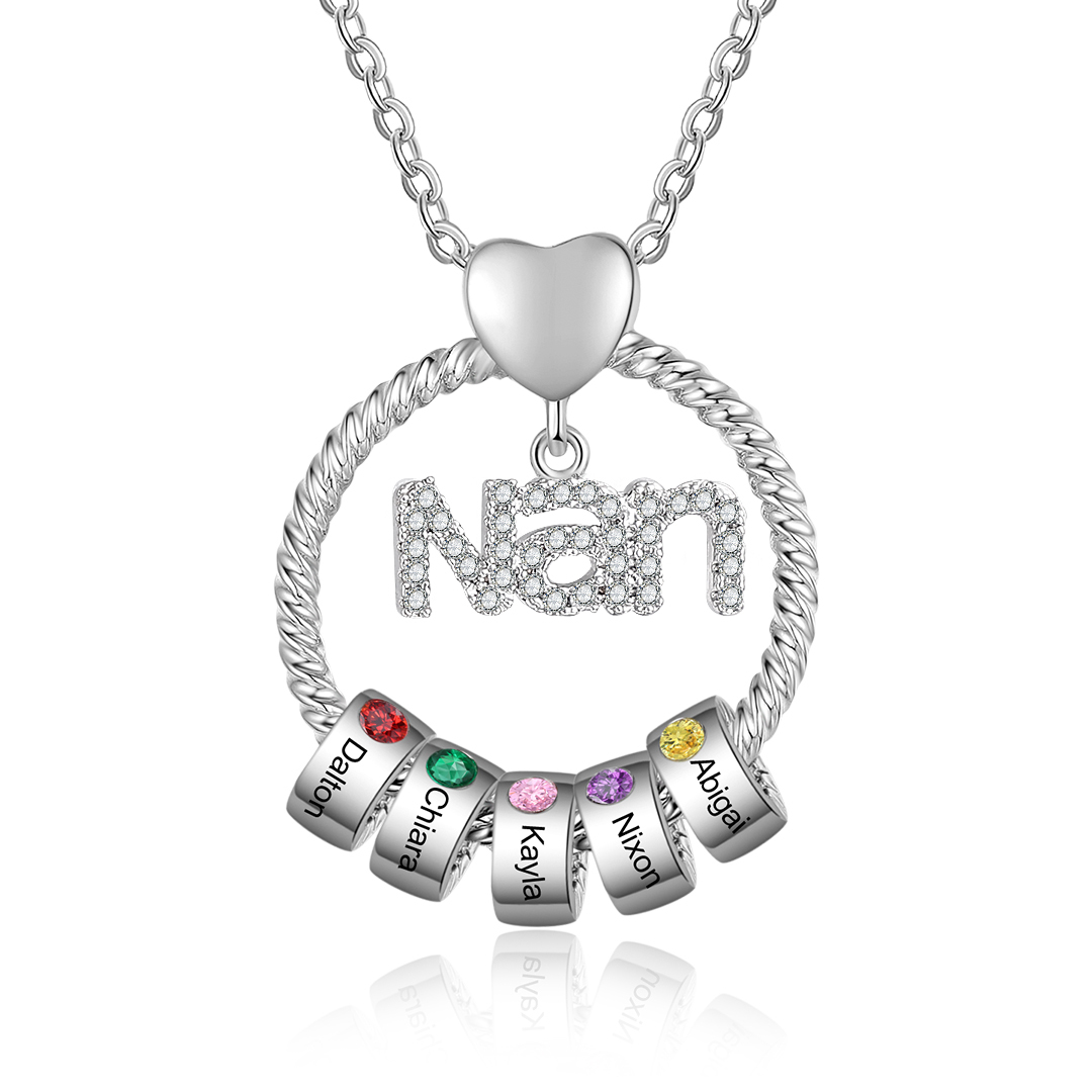 Personalised Circle Necklace With 1-8 Birthstones&Names Pendant Gift For Nanny Nan | Jessemade
