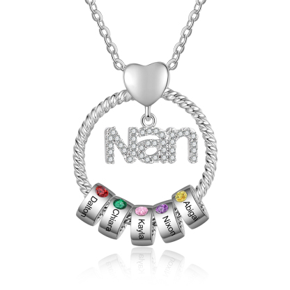 Personalised Circle Necklace With 1-8 Birthstones&Names Pendant Gift For Nanny Nan | Jessemade