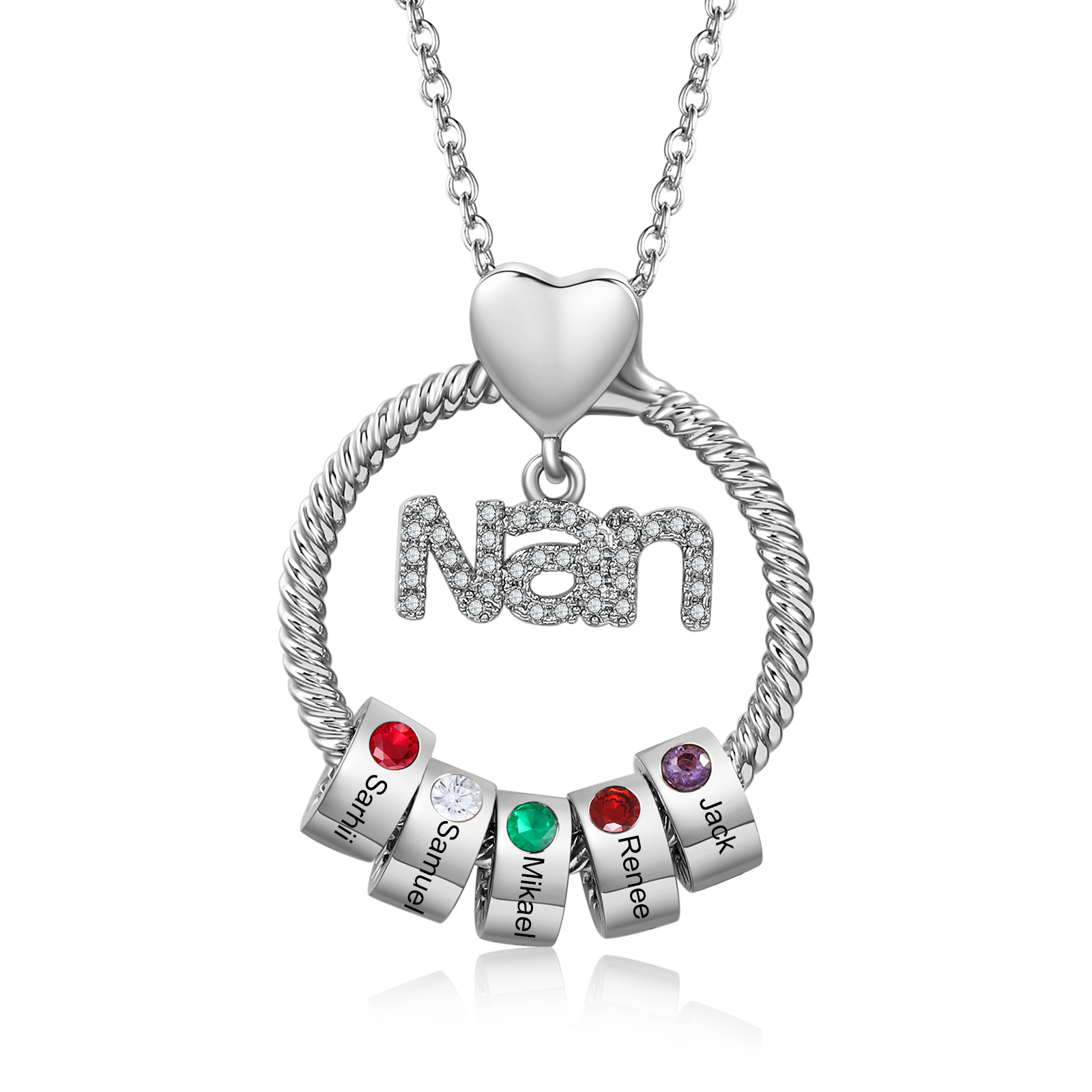 Personalised 1-8 Names Nan Circle Necklace With Birthstones Pendant Engraved Names Gift For Nan | Jessemade