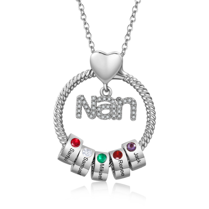 Personalised 1-8 Names Nan Circle Necklace With Birthstones Pendant Engraved Names Gift For Nan | Jessemade