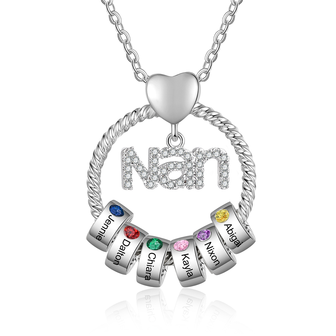 Personalised Circle Necklace With 1-8 Birthstones&Names Pendant Gift For Nanny Nan | Jessemade