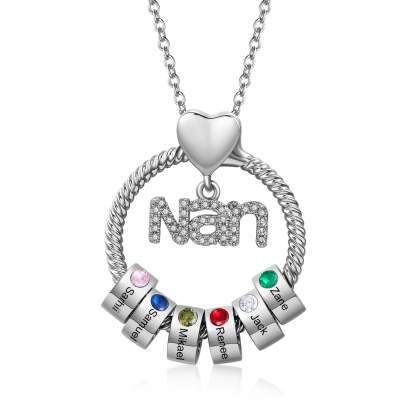Personalised 1-8 Names Nan Circle Necklace With Birthstones Pendant Engraved Names Gift For Nan | Jessemade