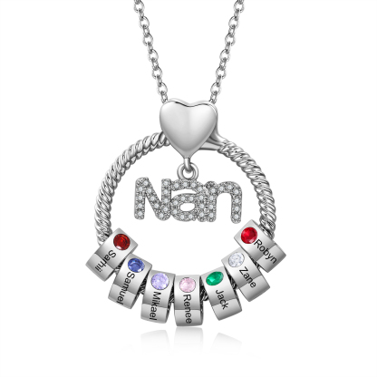 Personalised 1-8 Names Nan Circle Necklace With Birthstones Pendant Engraved Names Gift For Nan | Jessemade