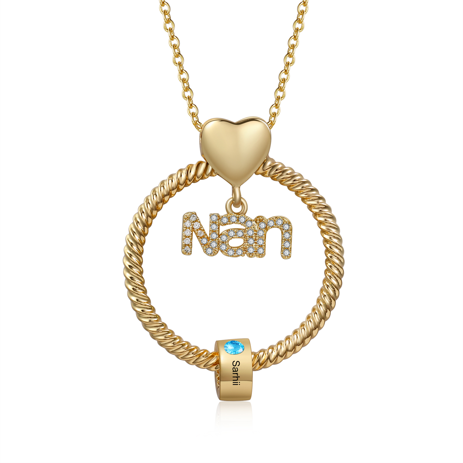 Personalised 1-8 Names Nan Circle Necklace With Birthstones Pendant Engraved Names Gift For Nan | Jessemade