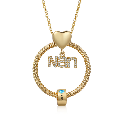 Personalised 1-8 Names Nan Circle Necklace With Birthstones Pendant Engraved Names Gift For Nan | Jessemade