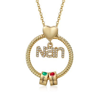 2 Names-Personalised Nanny Circle Necklace With 2 Birthstones Pendant Engraved Names Gift For Nanny