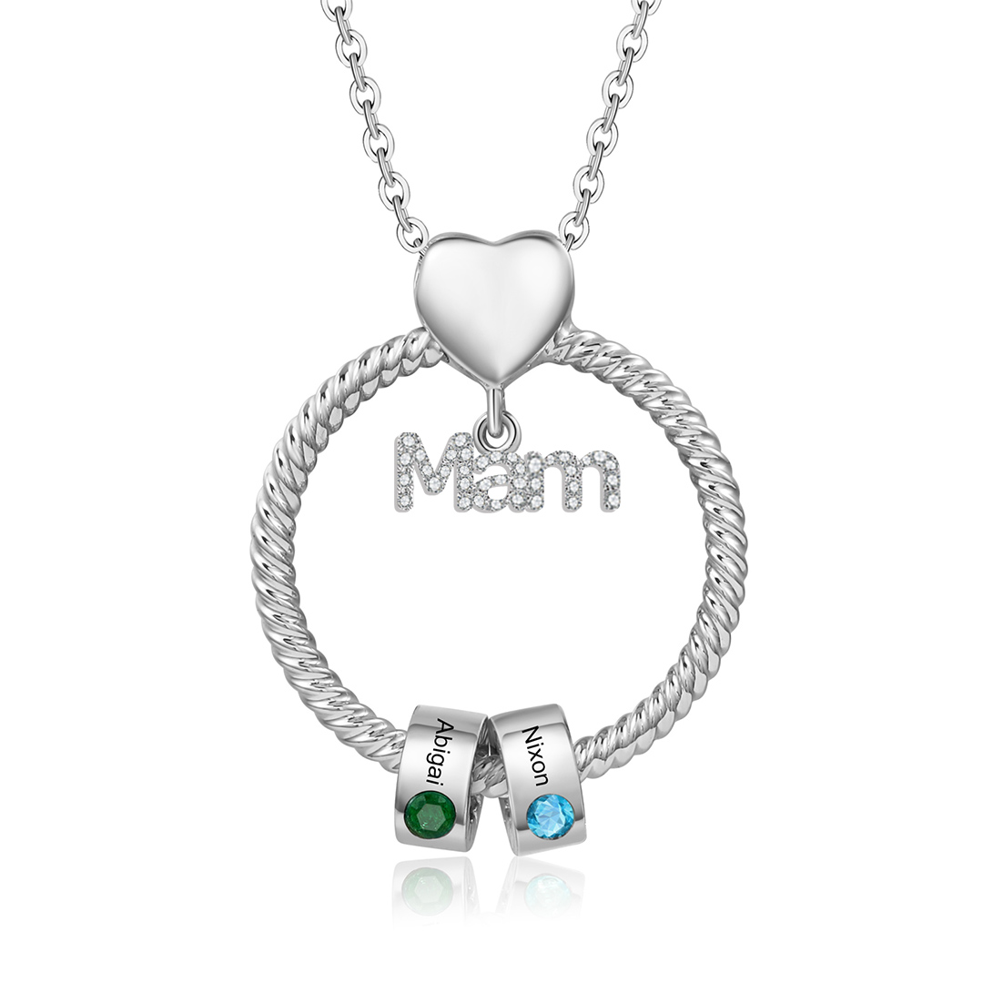 1 Name-Personalised Mam Circle Necklace With 1 Birthstone Pendant Engraved Names Gift Set With Rose Gift Box For Mother