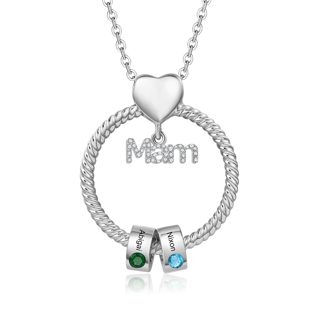 1 Name-Personalised Mam Circle Necklace With 1 Birthstone Pendant Engraved Names Gift Set With Rose Gift Box For Mother