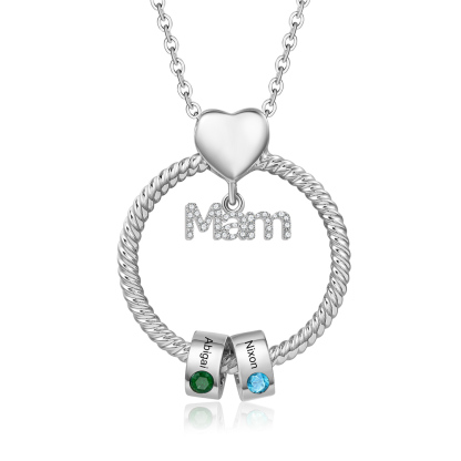 1 Name-Personalised Mam Circle Necklace With 1 Birthstone Pendant Engraved Names Gift Set With Rose Gift Box For Mother