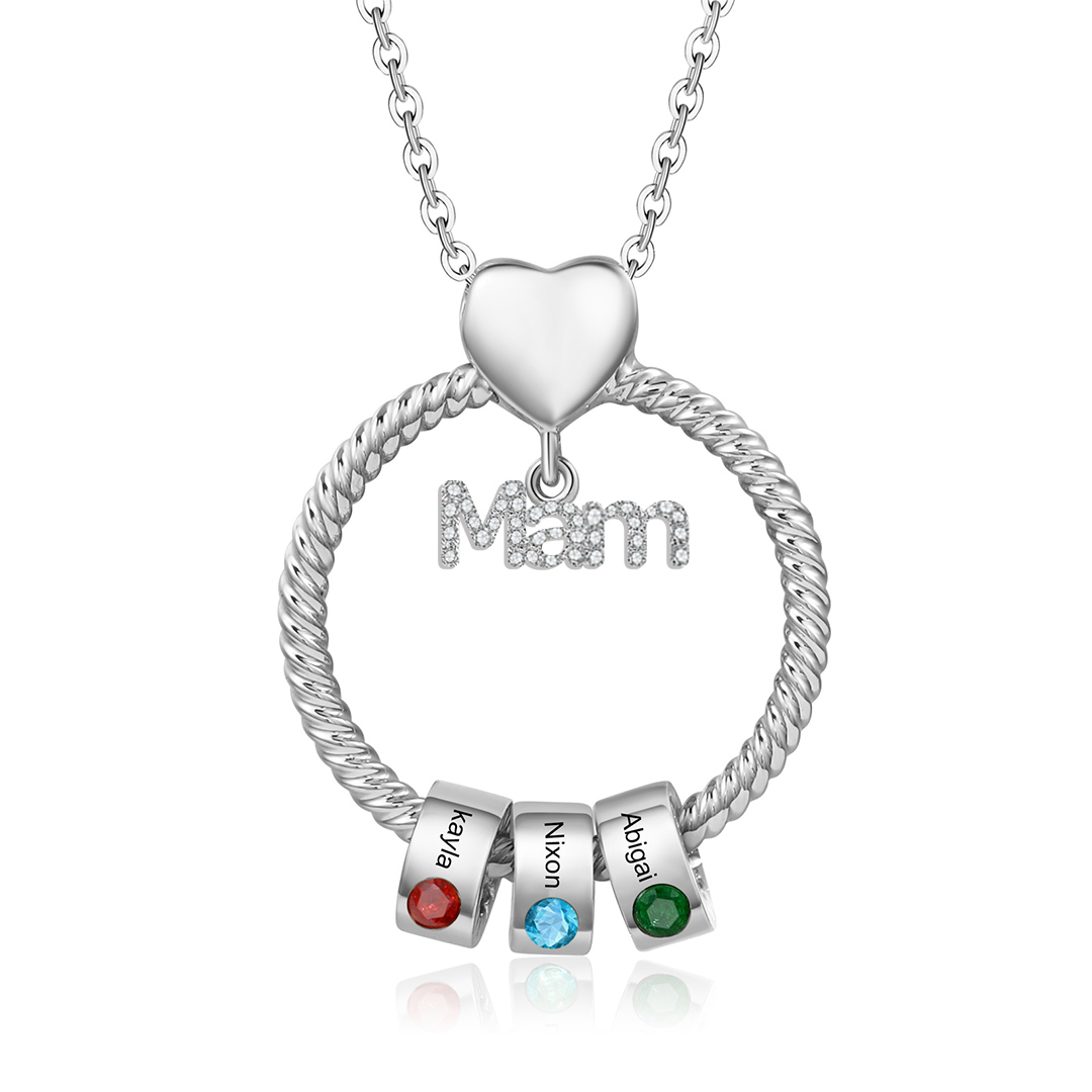 1 Name-Personalised Mam Circle Necklace With 1 Birthstone Pendant Engraved Names Gift Set With Rose Gift Box For Mother