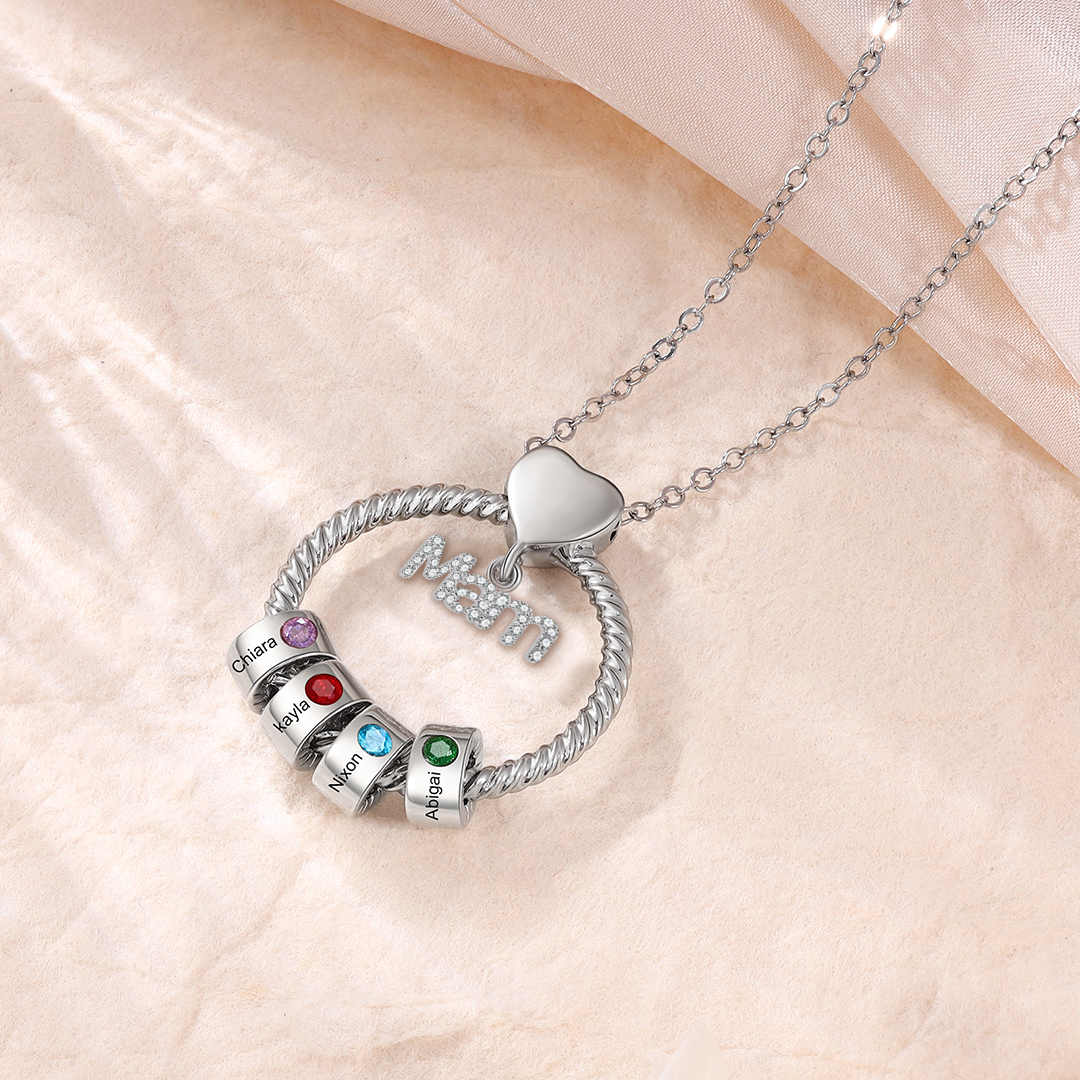 Personalised Mam Necklace with 1–8 Custom Names and Birthstones 