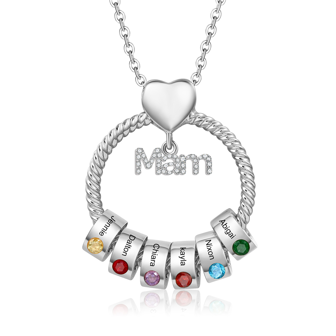 1 Name-Personalised Mam Circle Necklace With 1 Birthstone Pendant Engraved Names Gift Set With Rose Gift Box For Mother