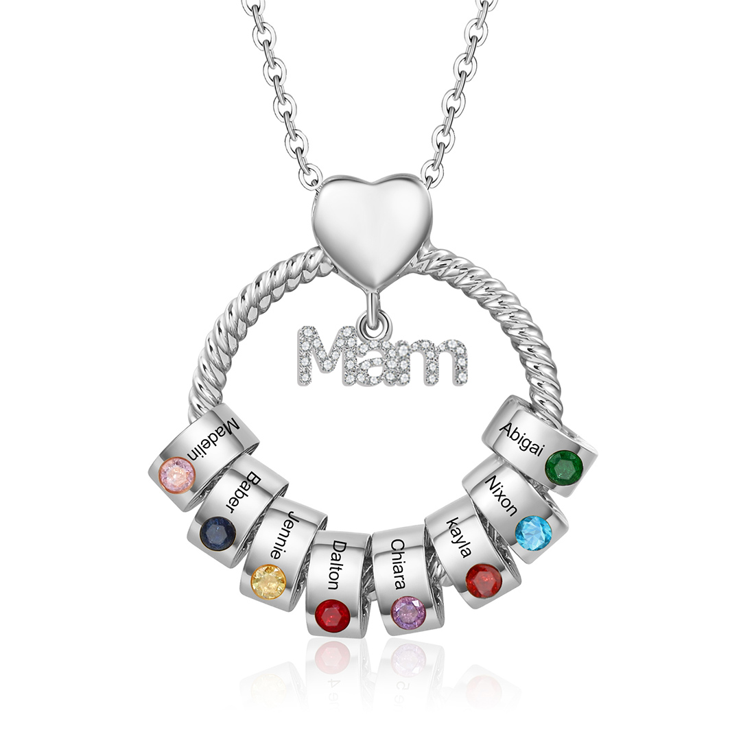 1 Name-Personalised Mam Circle Necklace With 1 Birthstone Pendant Engraved Names Gift Set With Rose Gift Box For Mother