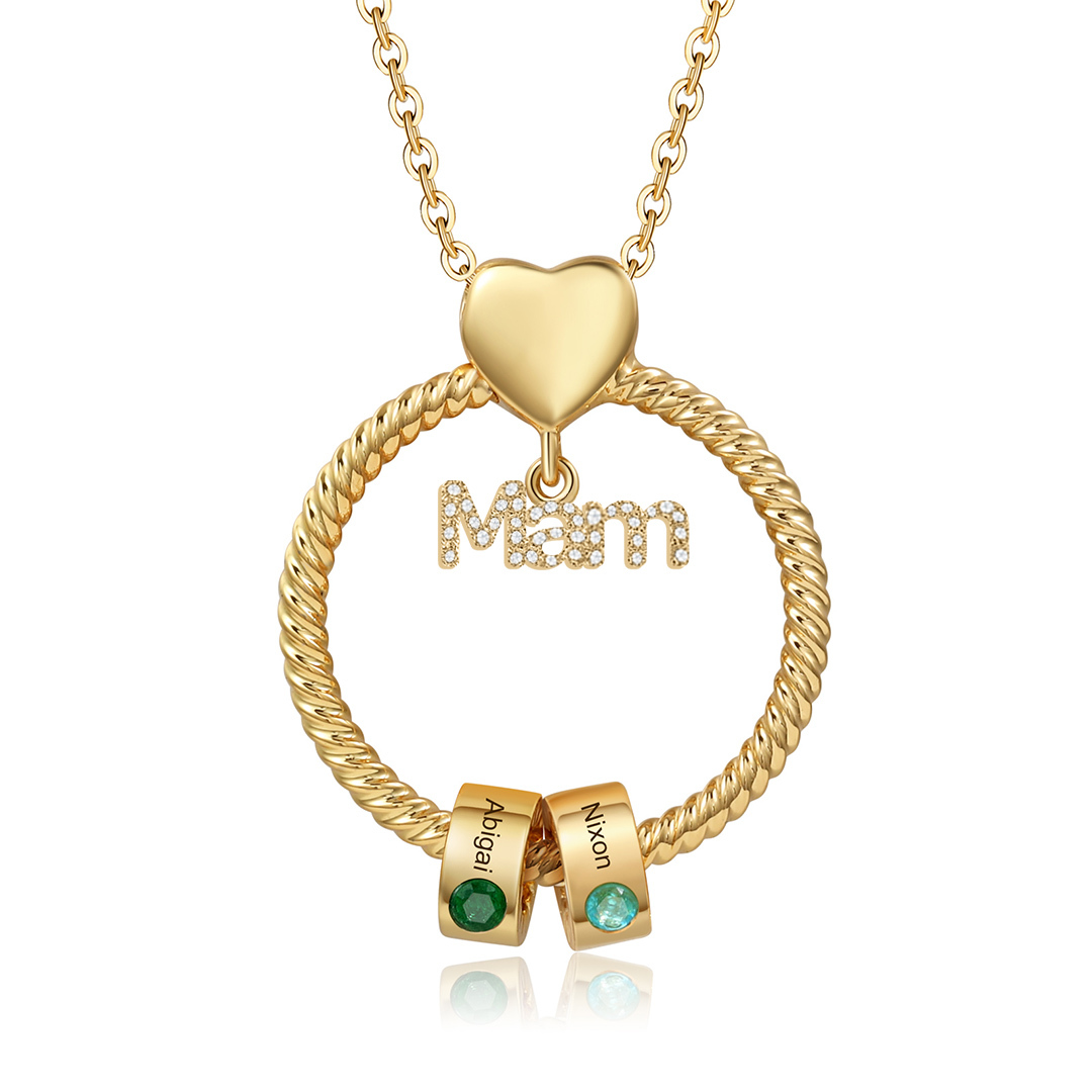 1 Name-Personalised Mam Circle Necklace With 1 Birthstone Pendant Engraved Names Gift Set With Rose Gift Box For Mother