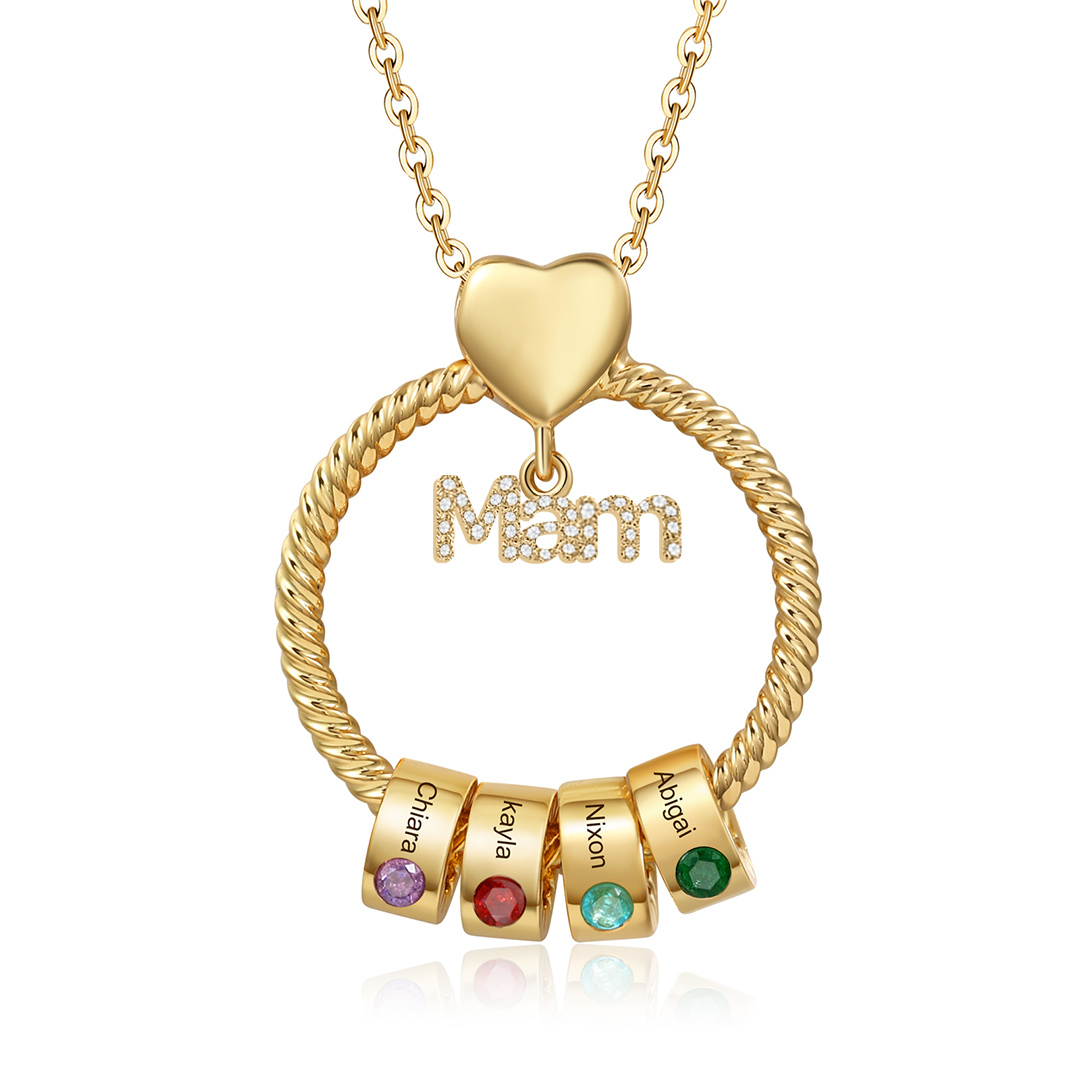 1 Name-Personalised Mam Circle Necklace With 1 Birthstone Pendant Engraved Names Gift Set With Rose Gift Box For Mother