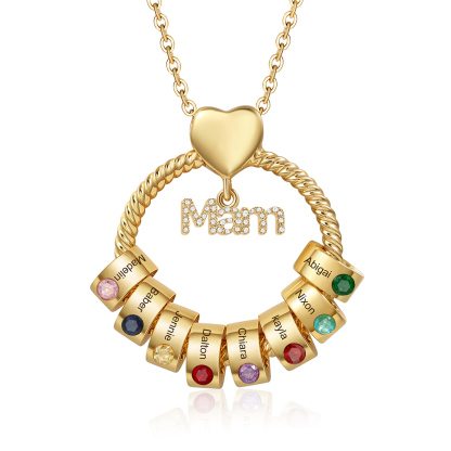 1 Name-Personalised Mam Circle Necklace With 1 Birthstone Pendant Engraved Names Gift Set With Rose Gift Box For Mother