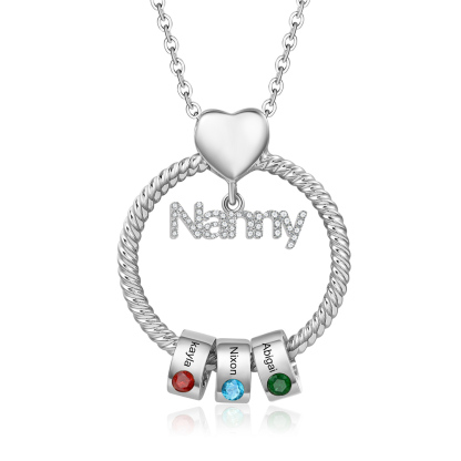 Personalised Circle Necklace With 1-8 Birthstones&Names Pendant Gift For Nanny Nan | Jessemade