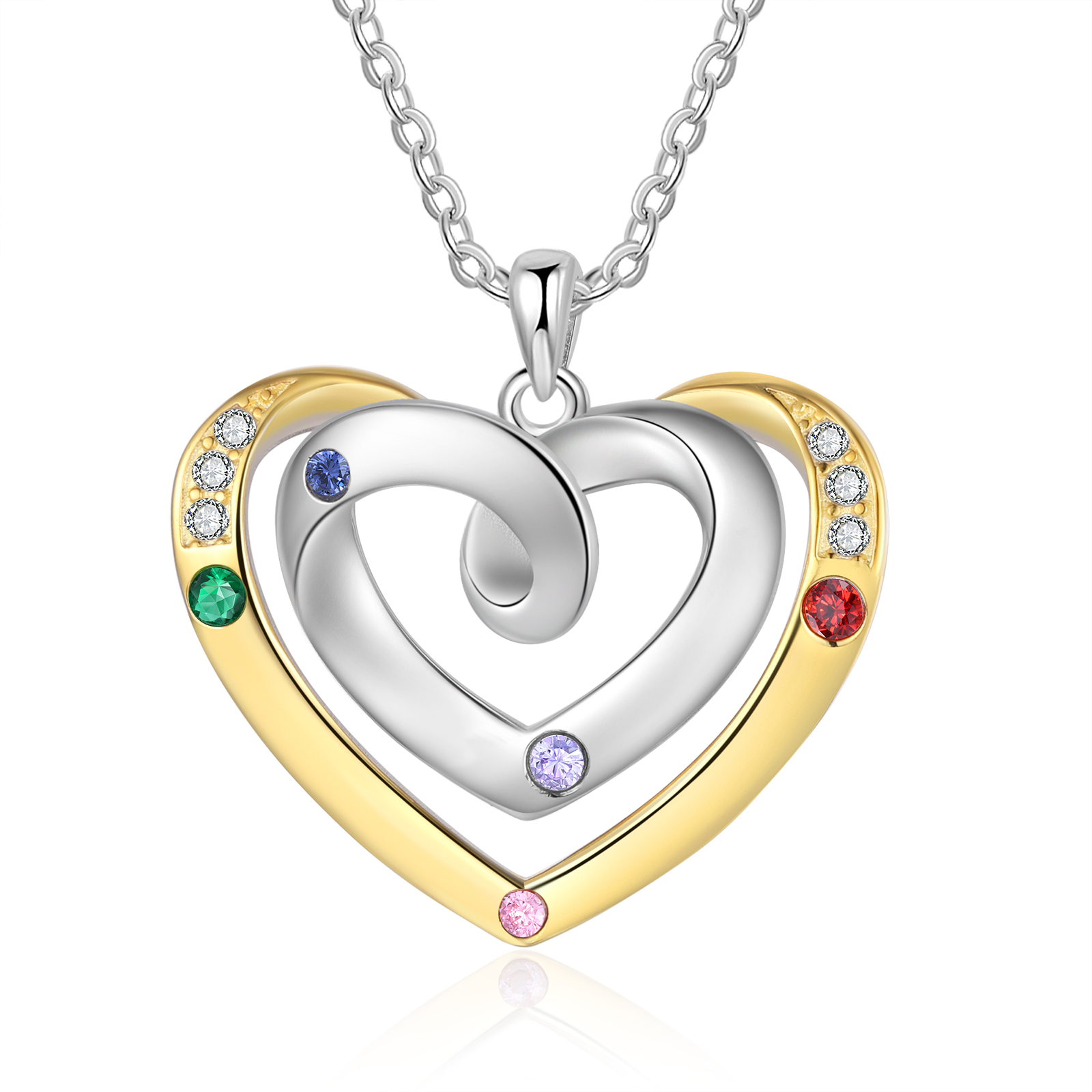 5 Names - Personalized Heart Necklace with Customized Names and Birthstone, A Perfect and Exquisite Gift for Her