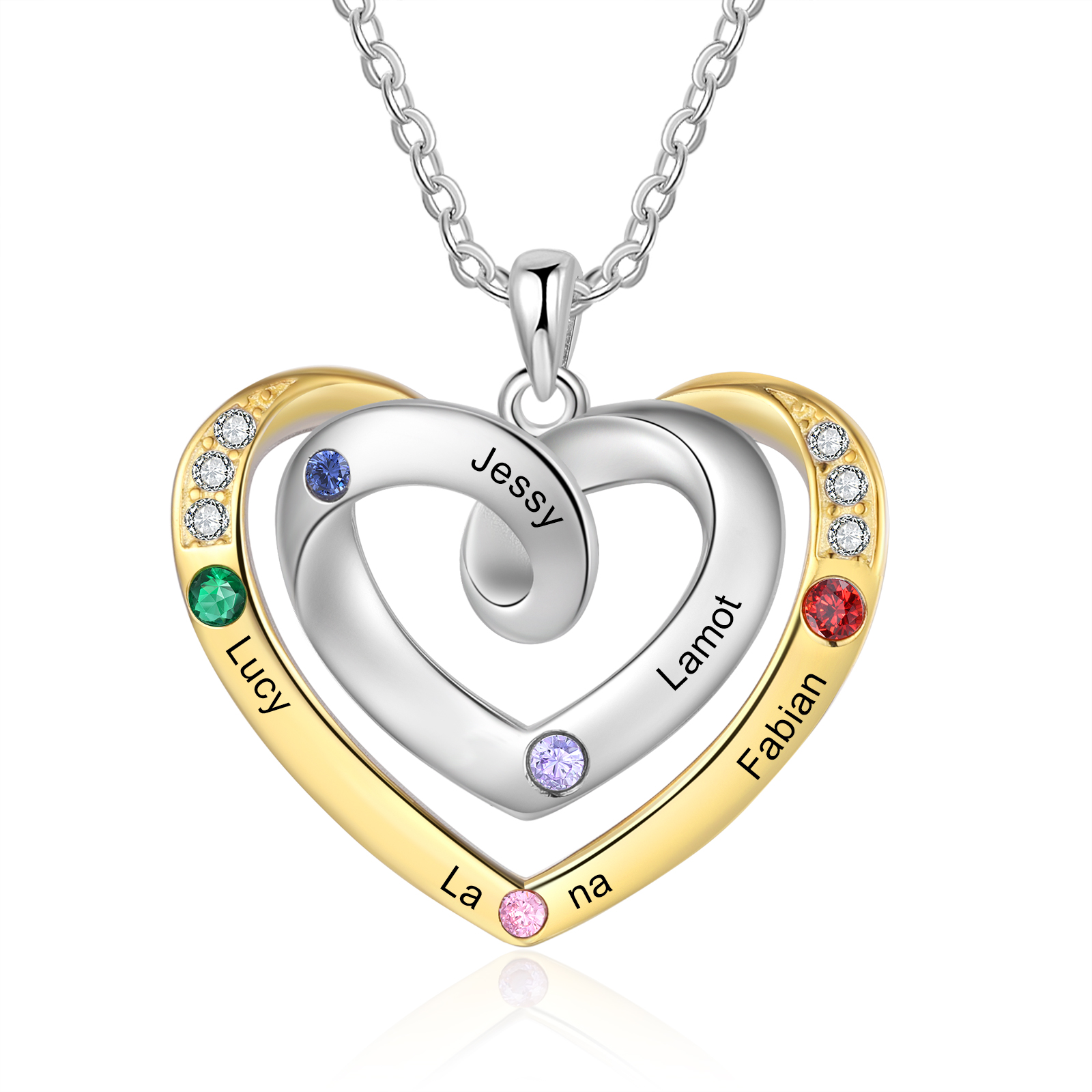 5 Names - Personalized Heart Necklace with Customized Names and Birthstone, A Perfect and Exquisite Gift for Her