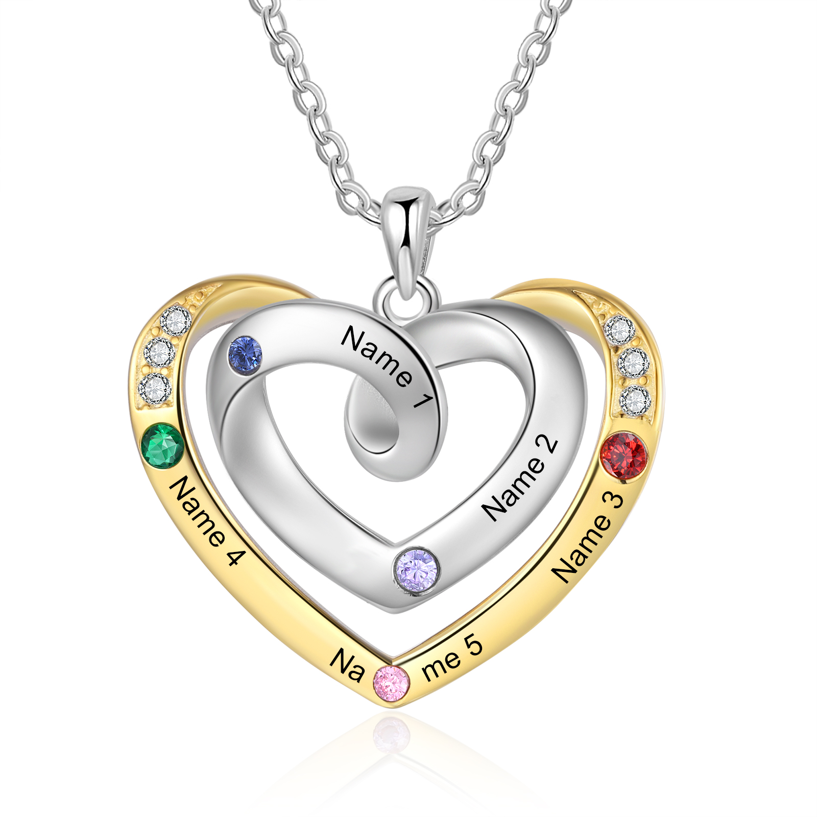 5 Names - Personalized Heart Necklace with Customized Names and Birthstone, A Perfect and Exquisite Gift for Her