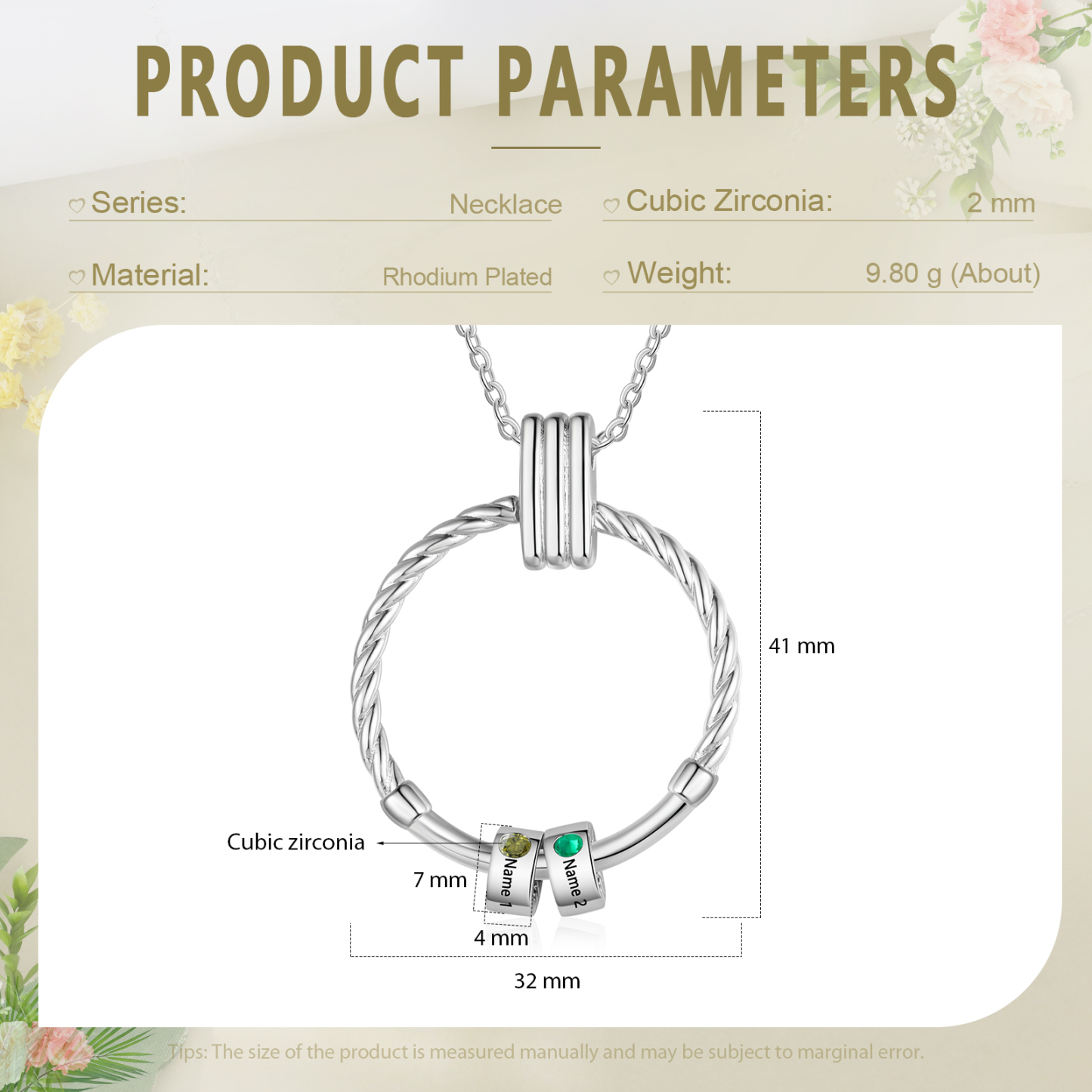 2 Names - Personalised Round Pendant Necklace Customized Name Gift for Her