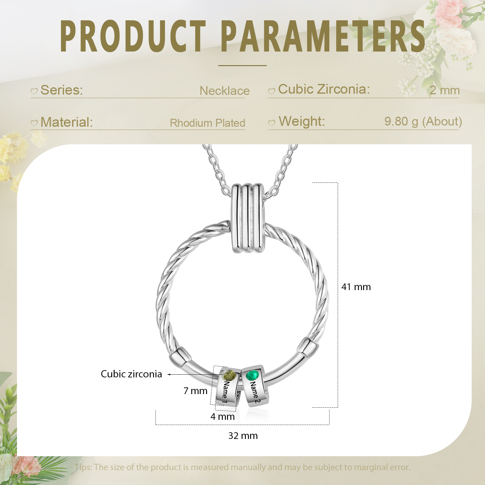 2 Names - Personalised Round Pendant Necklace Customized Name Gift for Her